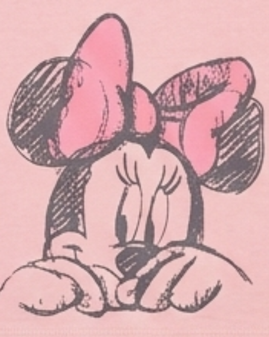 Cartoon character with a large pink bow on a pink background