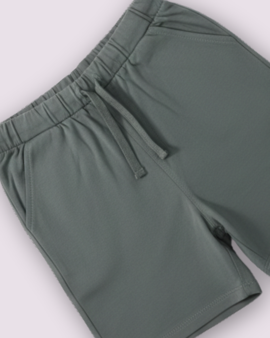 plain olive green cotton jersey shorts with side pockets for kids