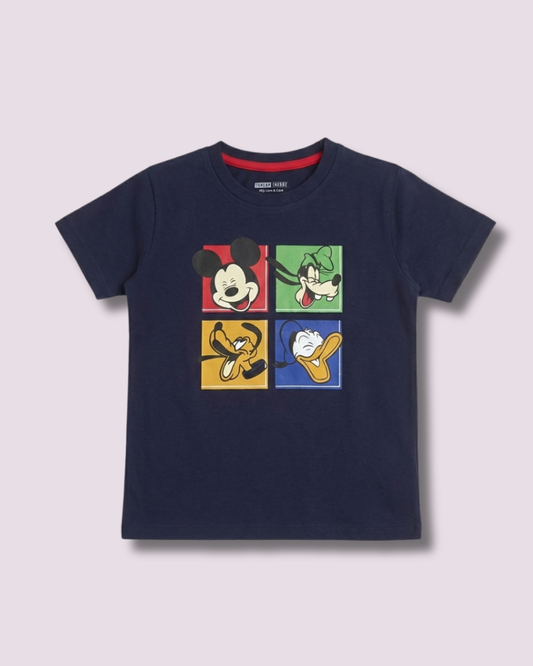 Stylish boys navy cartoon T-shirt featuring Mickey and friends