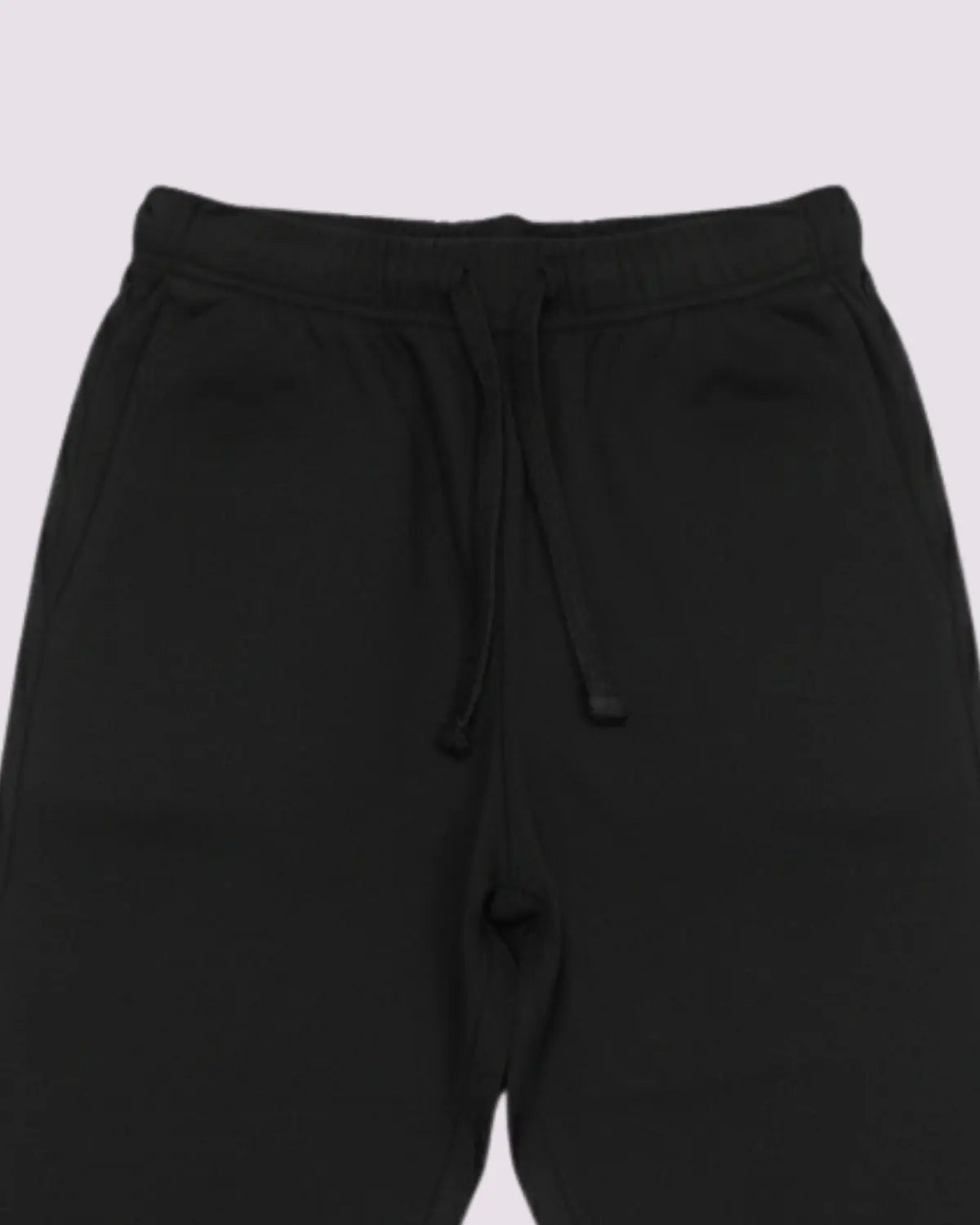 Black sweatpants with drawstring on a light gray background