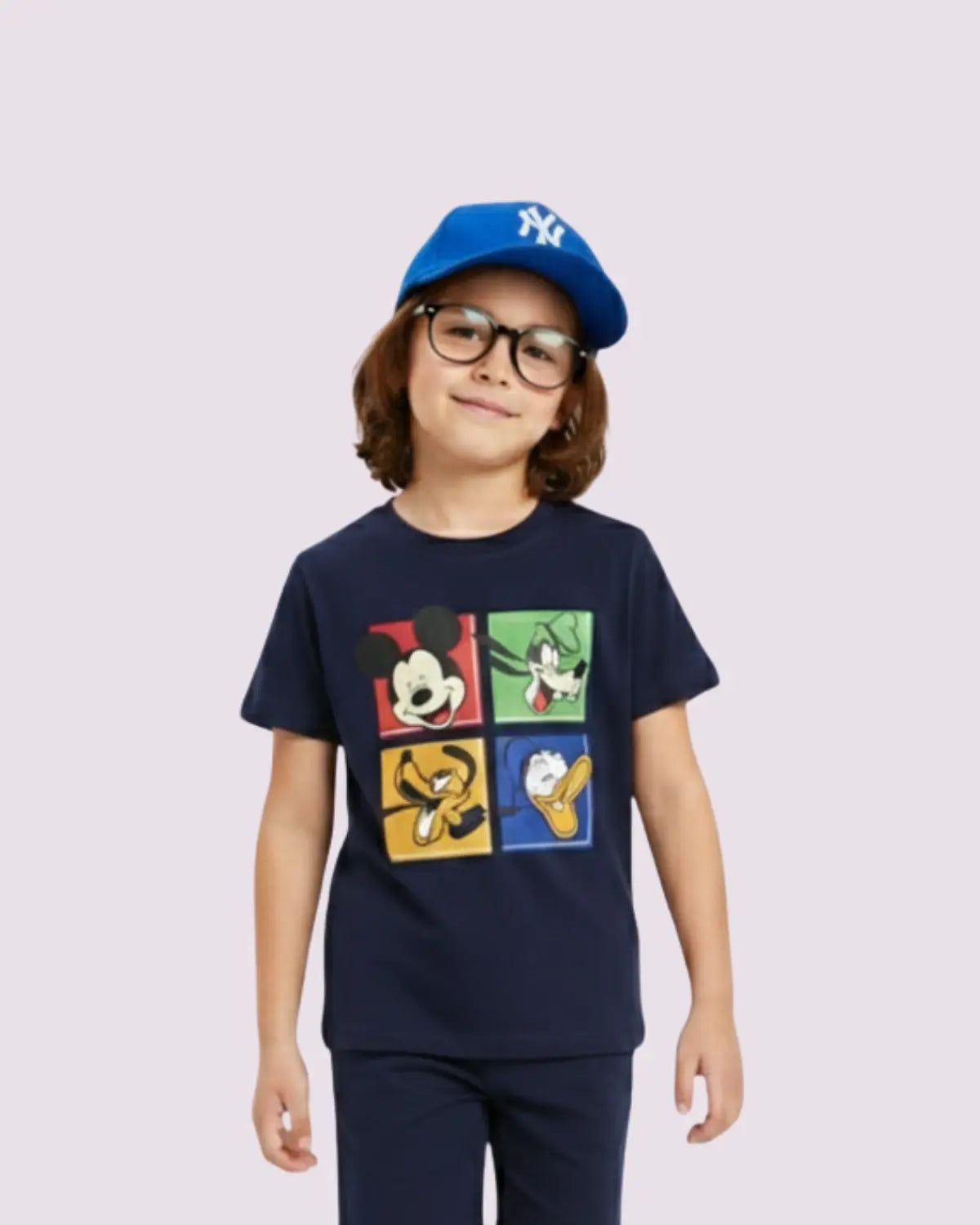 Front design of boys navy Mickey Mouse character T-shirt