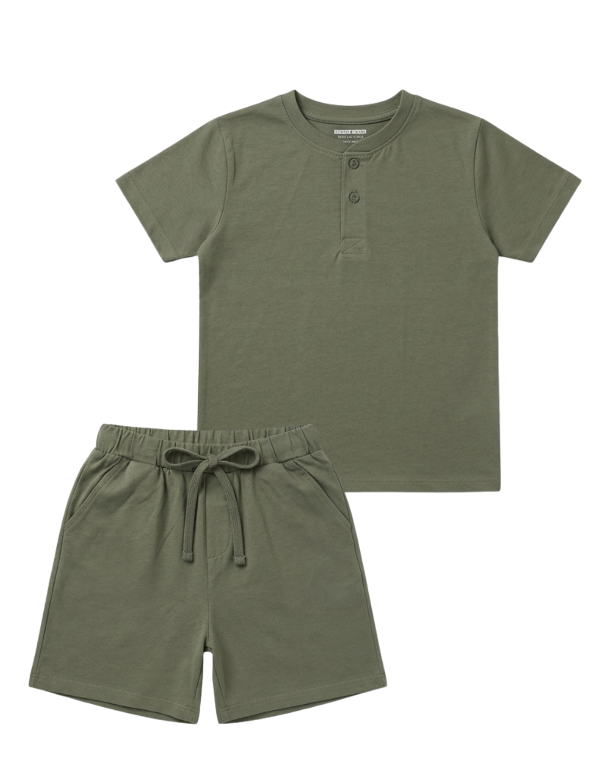 Green t-shirt and shorts set on a white background