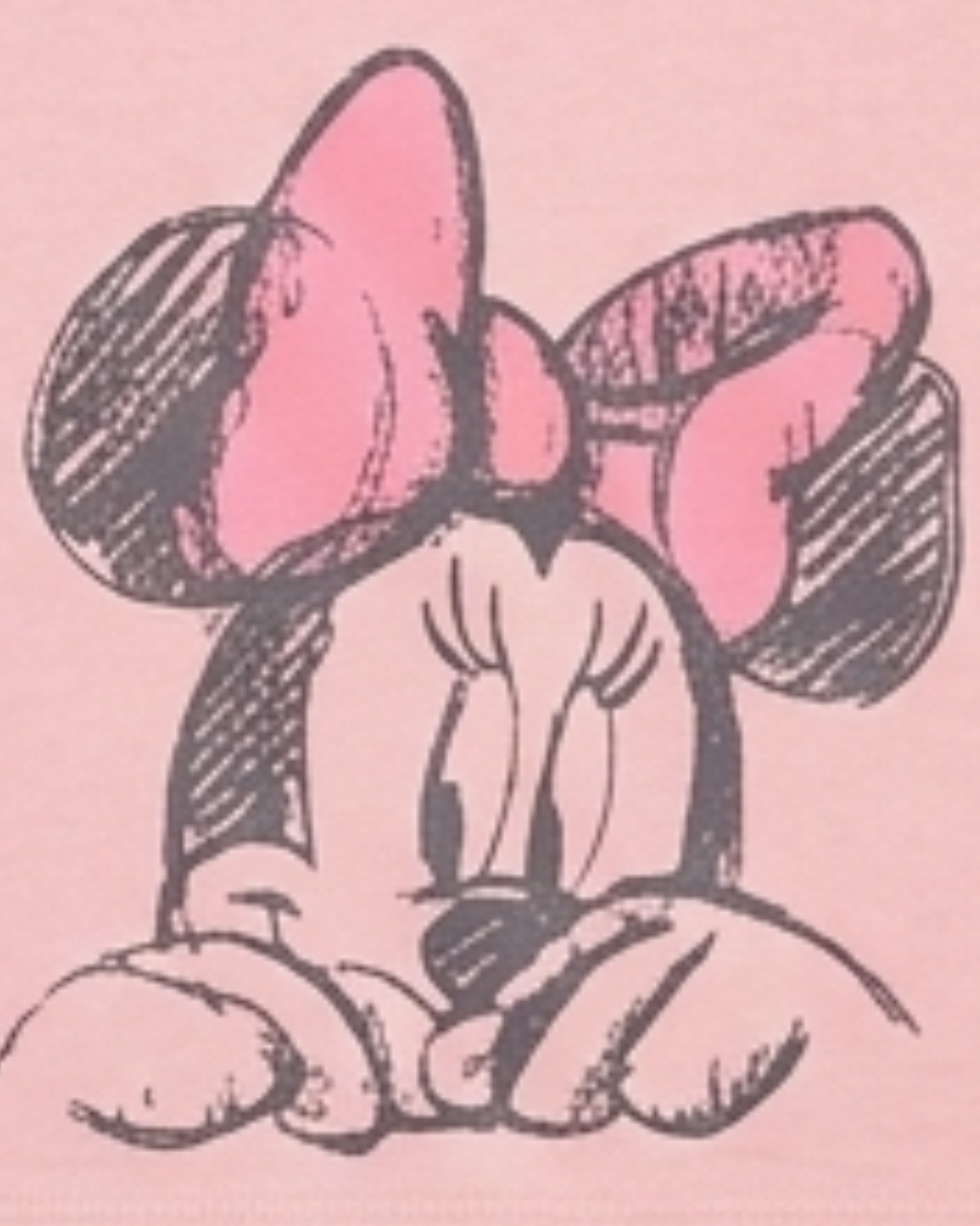 Cartoon character with a large pink bow on a pink background