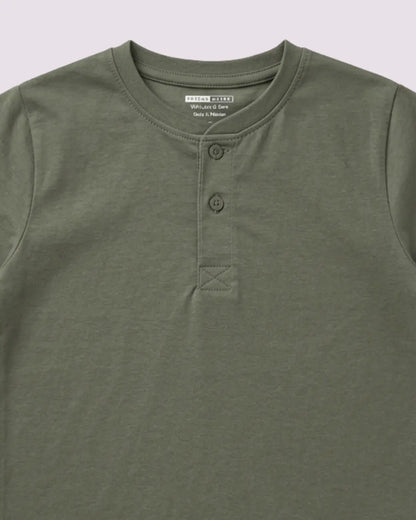 Boys Premium Cotton Henley T-Shirt – Soft Olive Green Everyday Tee (BTS-04) Thread Theory